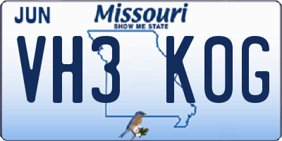MO license plate VH3K0G