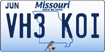 MO license plate VH3K0I