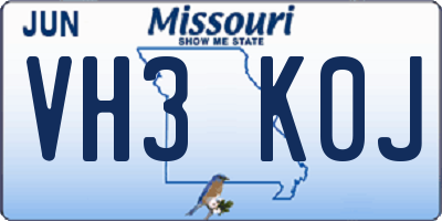 MO license plate VH3K0J