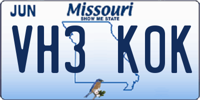 MO license plate VH3K0K