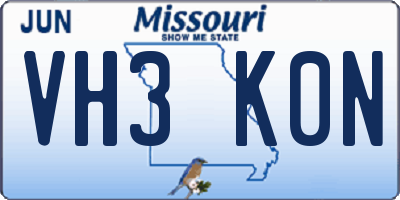 MO license plate VH3K0N