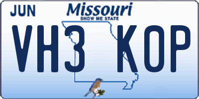 MO license plate VH3K0P