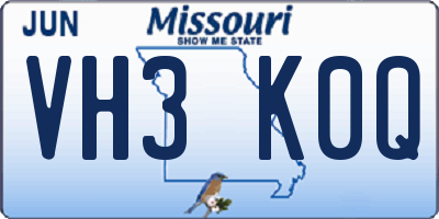 MO license plate VH3K0Q