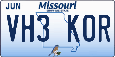MO license plate VH3K0R