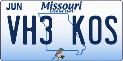 MO license plate VH3K0S