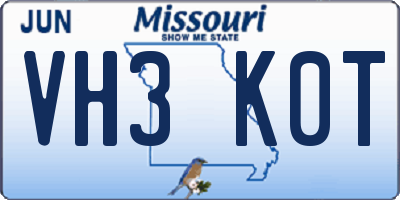 MO license plate VH3K0T