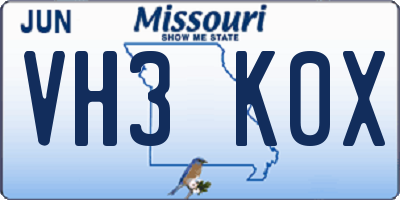 MO license plate VH3K0X