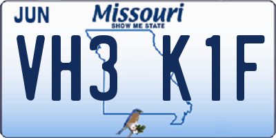 MO license plate VH3K1F
