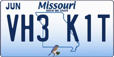 MO license plate VH3K1T