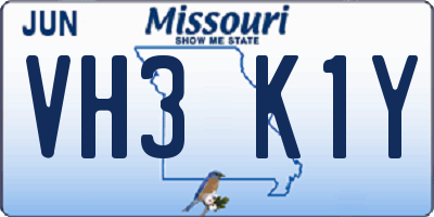 MO license plate VH3K1Y