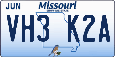 MO license plate VH3K2A