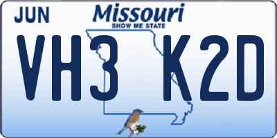 MO license plate VH3K2D