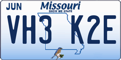 MO license plate VH3K2E