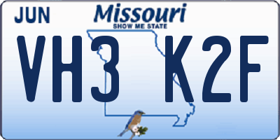 MO license plate VH3K2F
