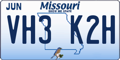 MO license plate VH3K2H