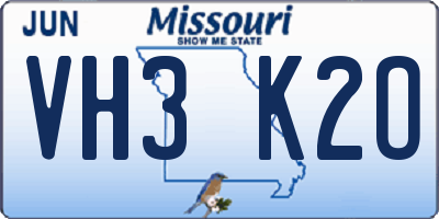 MO license plate VH3K2O
