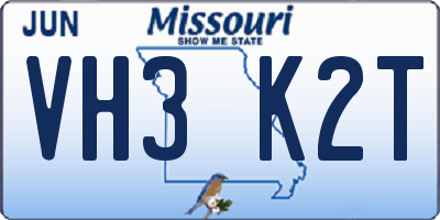 MO license plate VH3K2T