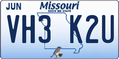 MO license plate VH3K2U