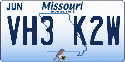 MO license plate VH3K2W