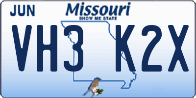 MO license plate VH3K2X