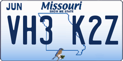 MO license plate VH3K2Z