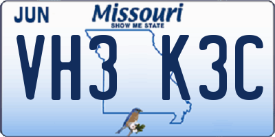 MO license plate VH3K3C