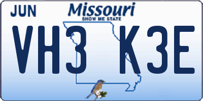 MO license plate VH3K3E