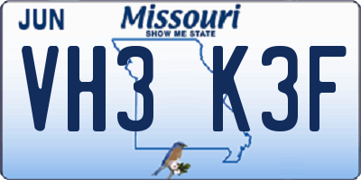 MO license plate VH3K3F