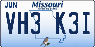 MO license plate VH3K3I