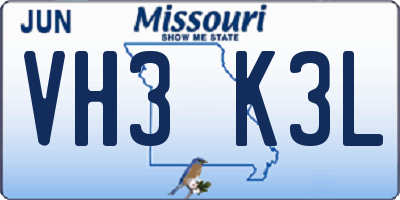MO license plate VH3K3L