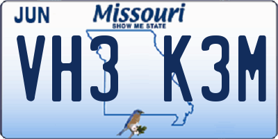 MO license plate VH3K3M
