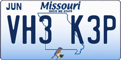 MO license plate VH3K3P