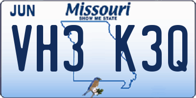 MO license plate VH3K3Q