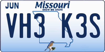 MO license plate VH3K3S