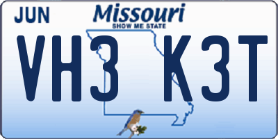 MO license plate VH3K3T