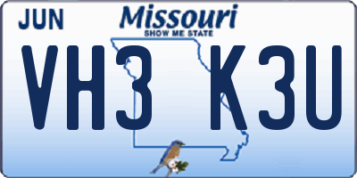 MO license plate VH3K3U