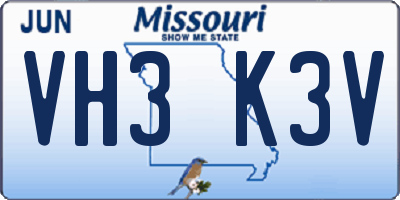 MO license plate VH3K3V
