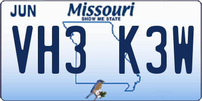 MO license plate VH3K3W