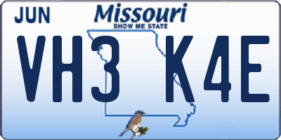 MO license plate VH3K4E