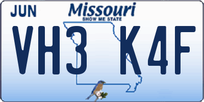 MO license plate VH3K4F