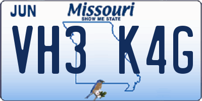 MO license plate VH3K4G