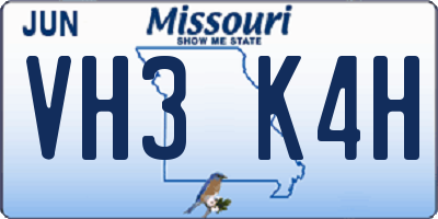 MO license plate VH3K4H