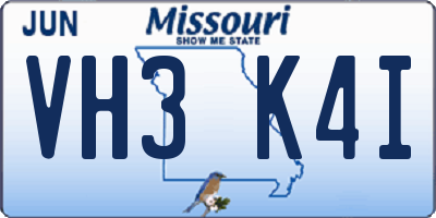 MO license plate VH3K4I