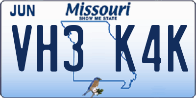 MO license plate VH3K4K