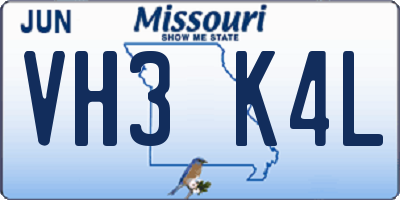 MO license plate VH3K4L