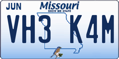 MO license plate VH3K4M