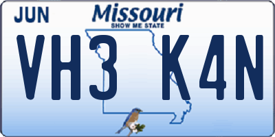MO license plate VH3K4N