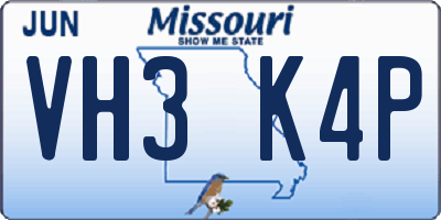 MO license plate VH3K4P