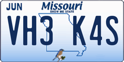 MO license plate VH3K4S