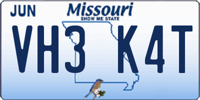 MO license plate VH3K4T